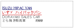 Text Box: ISUZU HIPAC VANいすゞ ハイパックバンDORAYAKI SALES CAR どら焼き販売車     1988