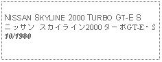 Text Box:            NISSAN SKYLINE 2000 TURBO GT-E Sニッサン スカイライン2000 ターボGT-E・S10/1980