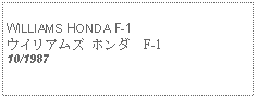 Text Box:            WILLIAMS HONDA F-1ウイリアムズ ホンダ　F-110/1987