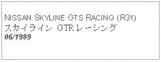 Text Box:            NISSAN SKYLINE GTS RACING (R31)スカイライン GTR レーシング06/1989