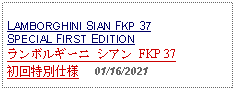 Text Box: LAMBORGHINI SIAN FKP 37SPECIAL FIRST EDITIONランボルギーニ シアン FKP 37 初回特別仕様     01/16/2021