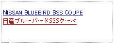 Text Box:            NISSAN BLUEBIRD SSS COUPE日産ブルーバードSSSクーペ