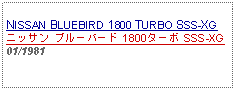 Text Box: NISSAN BLUEBIRD 1800 TURBO SSS-XG ニッサン ブルーバード 1800ターボ SSS-XG　01/1981