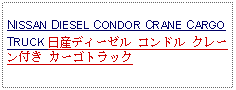 Text Box: NISSAN DIESEL CONDOR CRANE CARGO TRUCK 日産ディーゼル コンドル クレーン付き カーゴトラック