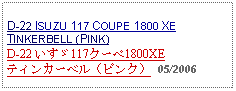 Text Box: D-22 ISUZU 117 COUPE 1800 XETINKERBELL (PINK)D-22 いすゞ117クーペ1800XEティンカーベル（ピンク） 05/2006