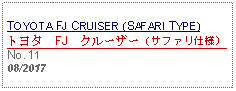 Text Box: TOYOTA FJ CRUISER (SAFARI TYPE)トヨタ　FJ　クルーザー（サファリ仕様） No. 11   08/2017