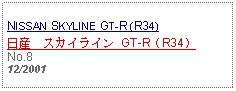 Text Box: NISSAN SKYLINE GT-R (R34)日産　スカイライン GT-R（R34）No.812/2001