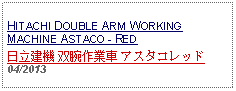 Text Box: HITACHI DOUBLE ARM WORKING MACHINE ASTACO - RED日立建機 双腕作業車 アスタコレッド04/2013