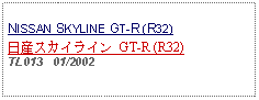 Text Box: NISSAN SKYLINE GT-R (R32)日産スカイライン GT-R (R32)TL013   01/2002