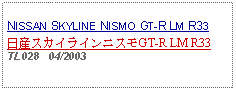 Text Box: NISSAN SKYLINE NISMO GT-R LM R33日産スカイラインニスモGT-R LM R33TL028   04/2003