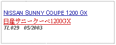 Text Box: NISSAN SUNNY COUPE 1200 GX日産サニークーペ1200GXTL029   05/2003