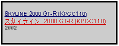 Text Box: SKYLINE 2000 GT-R (KPGC110)スカイライン 2000 GT-R (KPGC110)2002