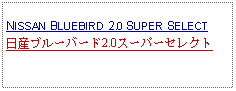 Text Box:            NISSAN BLUEBIRD 2.0 SUPER SELECT日産ブルーバード2.0スーパーセレクト