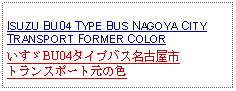 Text Box: ISUZU BU04 TYPE BUS NAGOYA CITY TRANSPORT FORMER COLORいすゞBU04タイプバス名古屋市トランスポート元の色