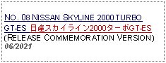 Text Box: NO. 08 NISSAN SKYLINE 2000 TURBO GT-ES 日産スカイライン2000ターボGT-ES(RELEASE COMMEMORATION VERSION)06/2021