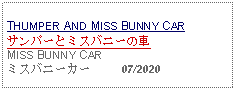 Text Box:                                              
THUMPER AND MISS BUNNY CAR
サンパーとミスバニーの車 
MISS BUNNY CAR
ミスバニーカー     07/2020
