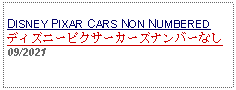 Text Box: DISNEY PIXAR CARS NON NUMBERED ディズニーピクサーカーズナンバーなし  09/2021