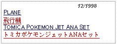 Text Box:                                              12/1998PLANE飛行機TOMICA POKEMON JET ANA SETトミカポケモンジェットANAセット