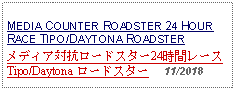 Text Box: MEDIA COUNTER ROADSTER 24 HOUR RACE TIPO/DAYTONA ROADSTERメディア対抗ロードスター24時間レース Tipo/Daytona ロードスター     11/2018