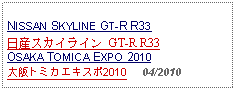 Text Box: NISSAN SKYLINE GT-R R33日産スカイライン GT-R R33OSAKA TOMICA EXPO 2010大阪トミカエキスポ2010     04/2010