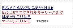 Text Box: EVO 5.0 MASKED CARRY HULKEvo. 5.0マスクされたキャリーハルク     MARVEL T.U.N.E.マーベルT.U.N.E.     11/2017