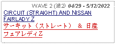 Text Box:                   WAVE 2 (波2) 04/29 - 5/12/2022CIRCUIT (STRAIGHT) AND NISSAN FAIRLADY Zサーキット（ストレート） ＆ 日産　フェアレディZ 