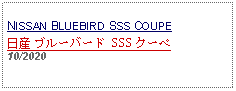 Text Box: NISSAN BLUEBIRD SSS COUPE日産 ブルーバード SSS クーペ 10/2020