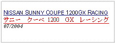 Text Box: NISSAN SUNNY COUPE 1200GX RACINGサニー　クーペ 1200　GX　レーシング 07/2004